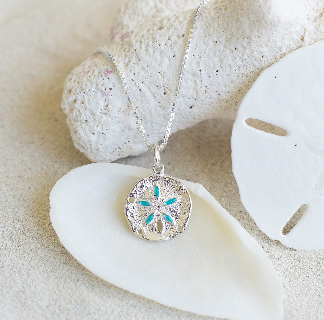 Sand Dollar Necklace With Turquoise Accent