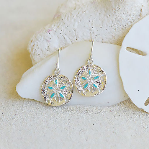 Sand Dollar Drop Earrings With Turquoise Accent