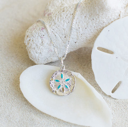 Sand Dollar Necklace With Turquoise Accent